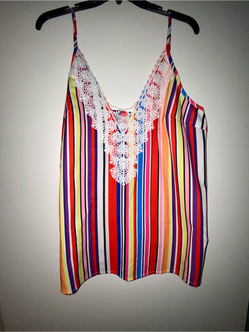 SHEIN Multicolor Vertical Stripe Lace-Trim Cami